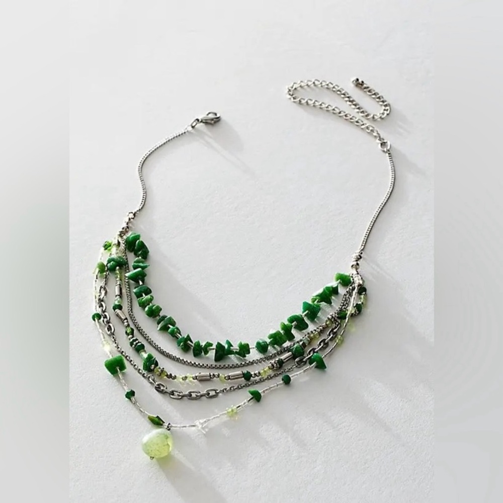 Free People Aurelia Layered Necklace in Jade Green NWT - Picture 2 of 8